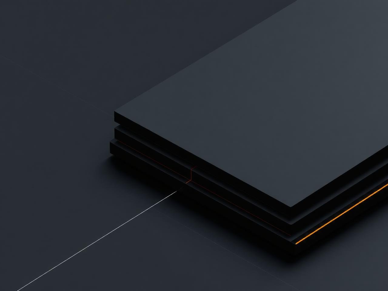 Render abstrato de camadas geométricas escuras representando arquitetura de software